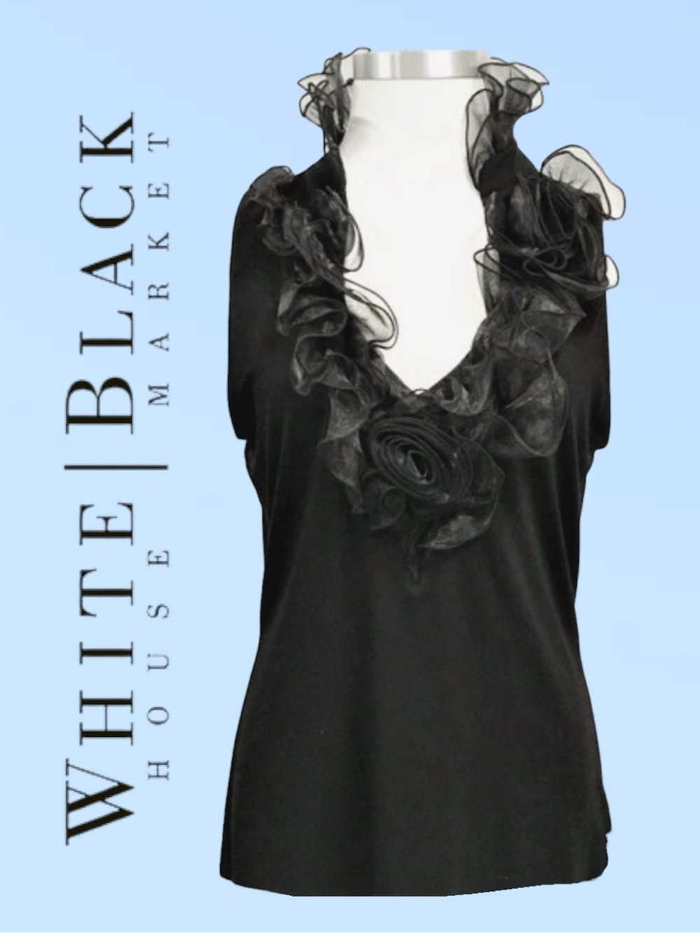 White House Black Market • NWT Embellished Ruffled Neckline Tank || XS